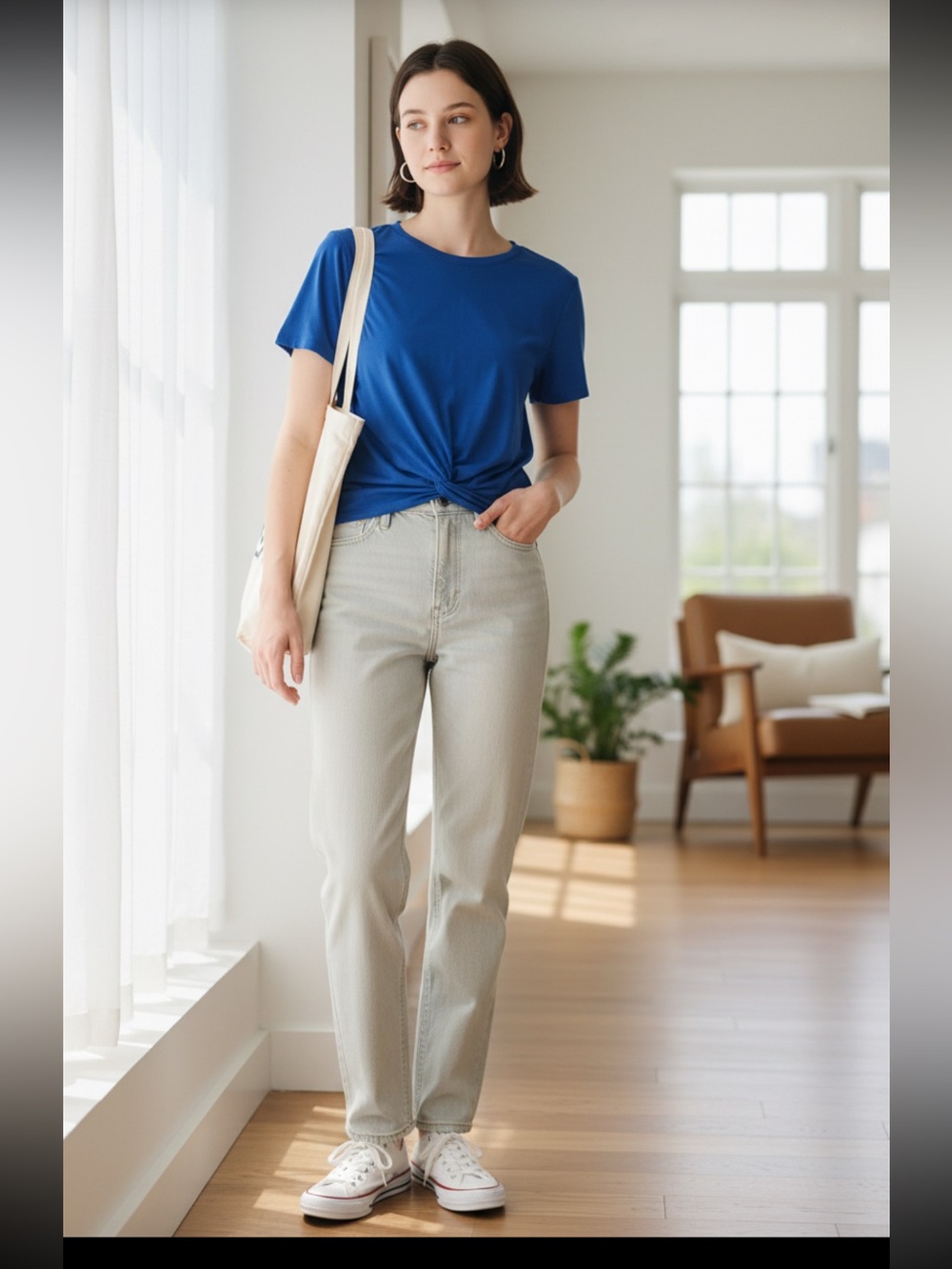 Talbots Bright Blue Short-Sleeve Knot-Front Tee